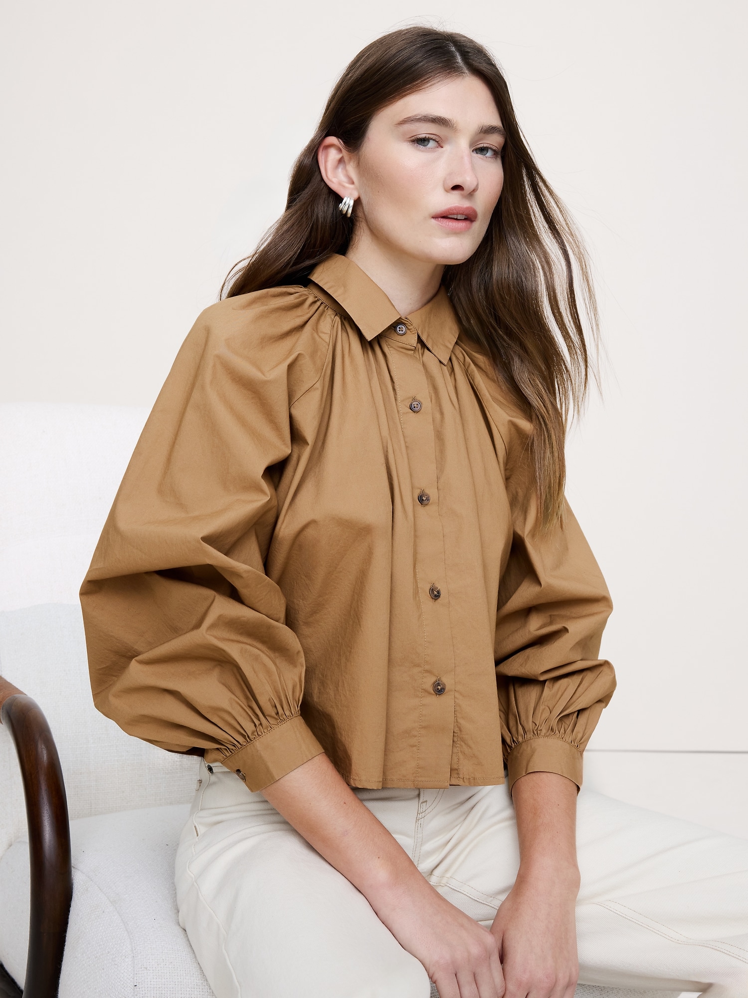 コットン ポプリン バルーンスリーブ シャツ-2