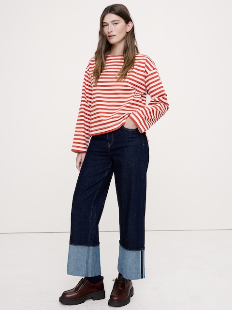 T-SHIRT DÉCONTRACTÉ À ENCOLURE BATEAU EN COTON