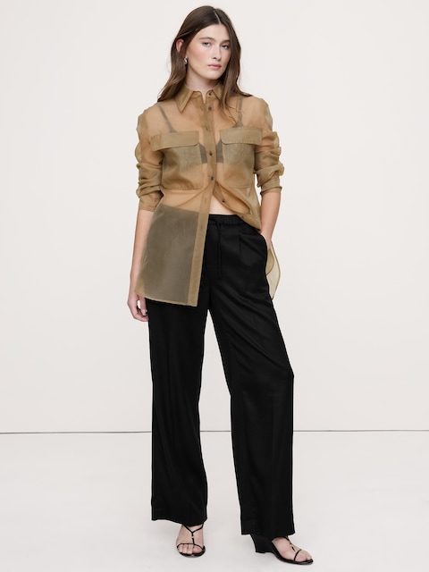 PANTALON DRAPÉ À TAILLE HAUTE EXTENSIBLE ET JAMBE LARGE EN TENCEL™