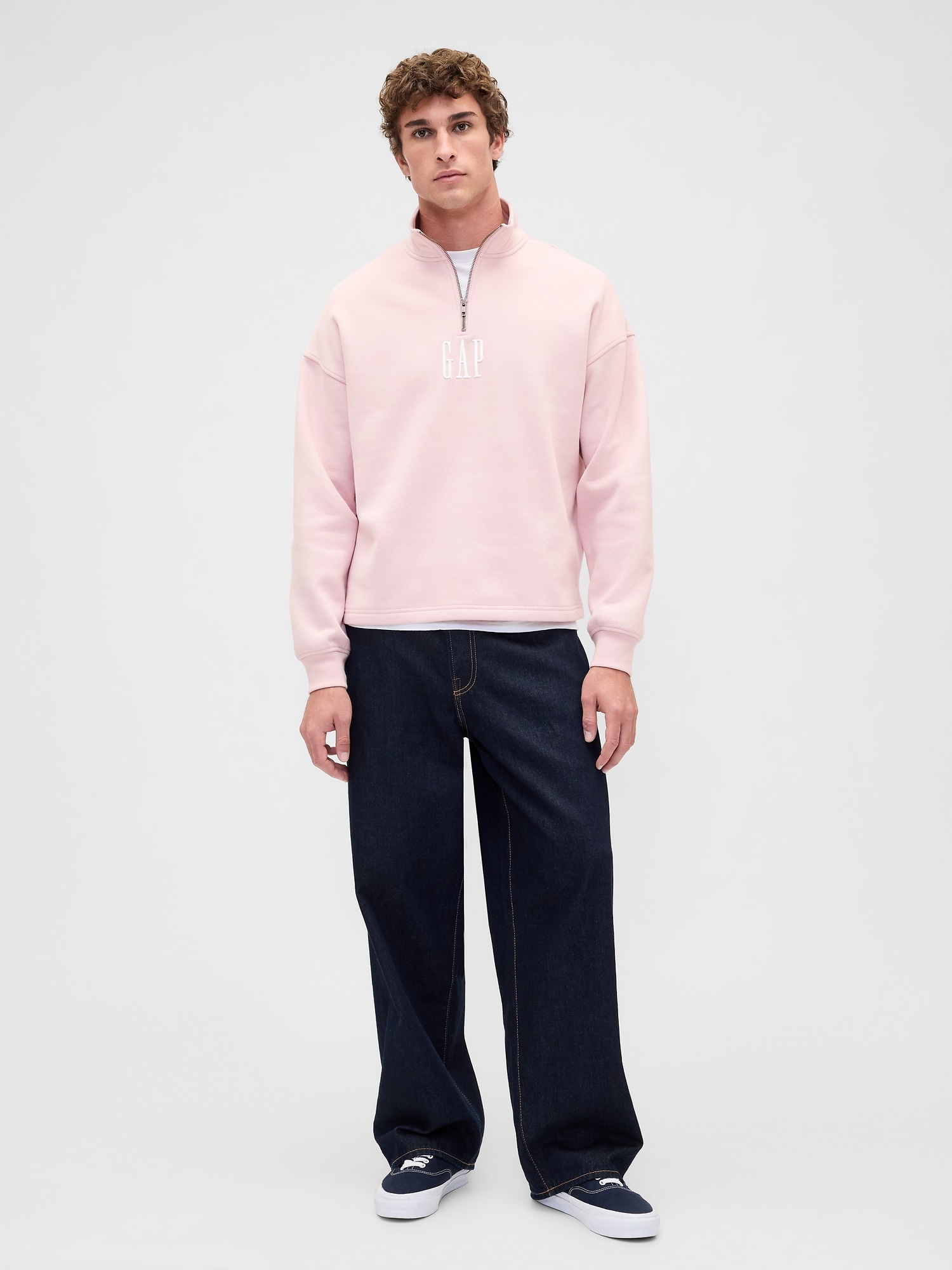 GAP ボア オーバーサイズ ハーフジップ GAPロゴプルオーバー ピンク XL セール】ボア オーバーサイズ ハーフジップ GAPロゴプルオーバー