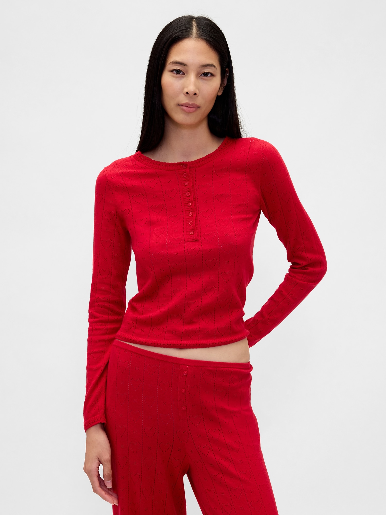 ライトウェイト CashSoft カシミヤタッチ ポインテール ハート パジャマトップス-0