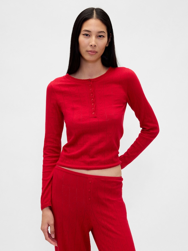 ライトウェイト CashSoft カシミヤタッチ ポインテール ハート パジャマトップス-0