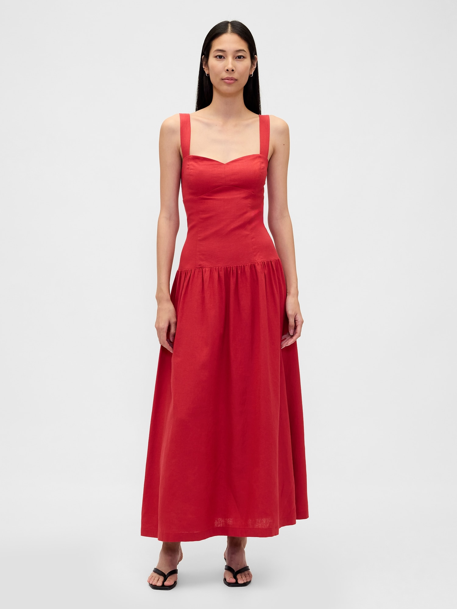 Linen-Blend Drop-Waist Corset Maxi Dress