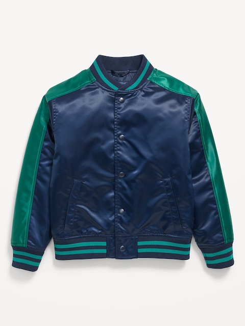 Water-Resistant Satin Bomber Jacket for Boys