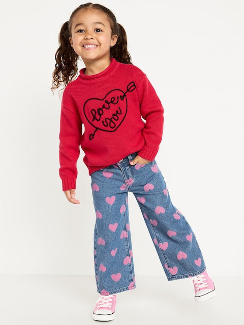 Baggy Embroidered Wide-Leg Jeans for Toddler Girls