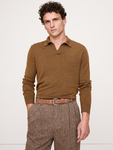 Merino Johnny-Collar Sweater Polo
