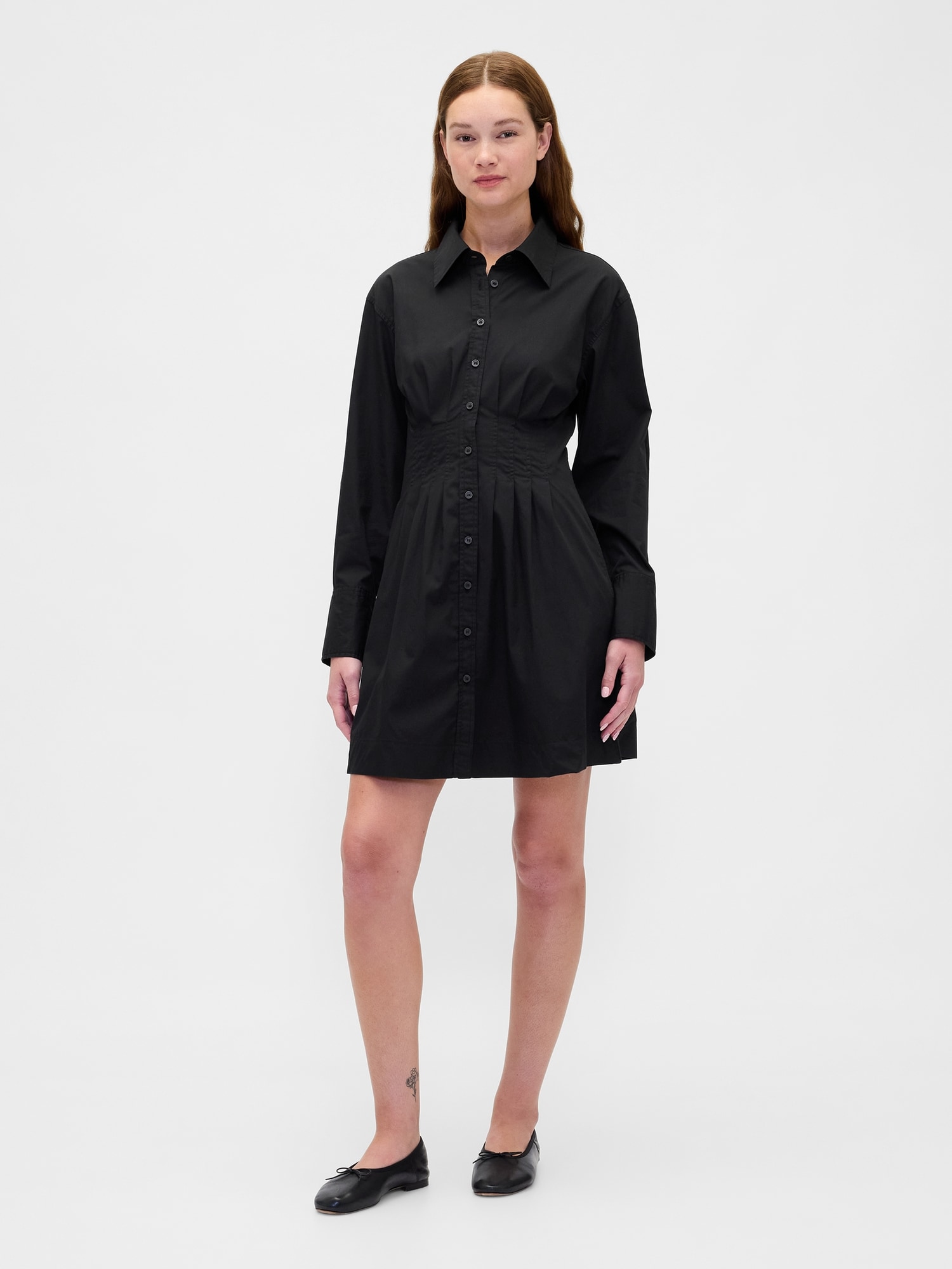 Pleated Mini Shirtdress