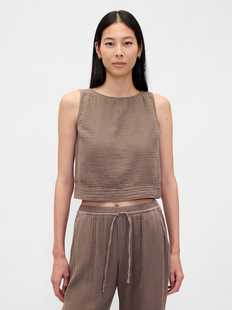 Cotton Gauze Crop Shell Top