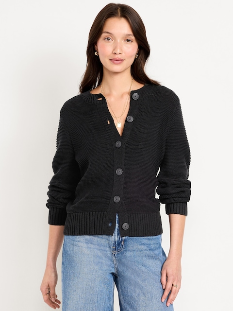 Seaside Cotton Garter-Knit Cardigan Sweater