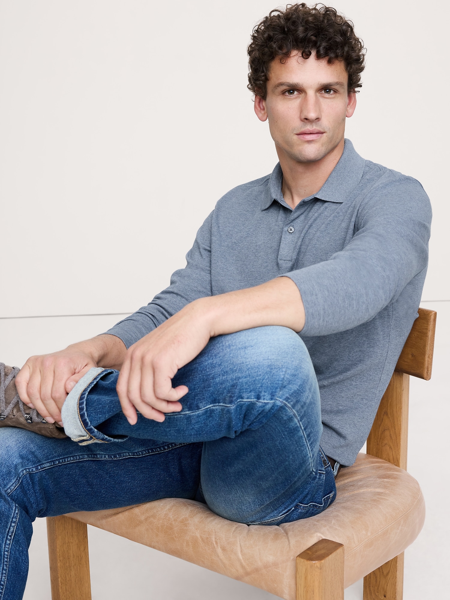 POLO À MANCHES LONGUES EN TISSU LUXUEUX