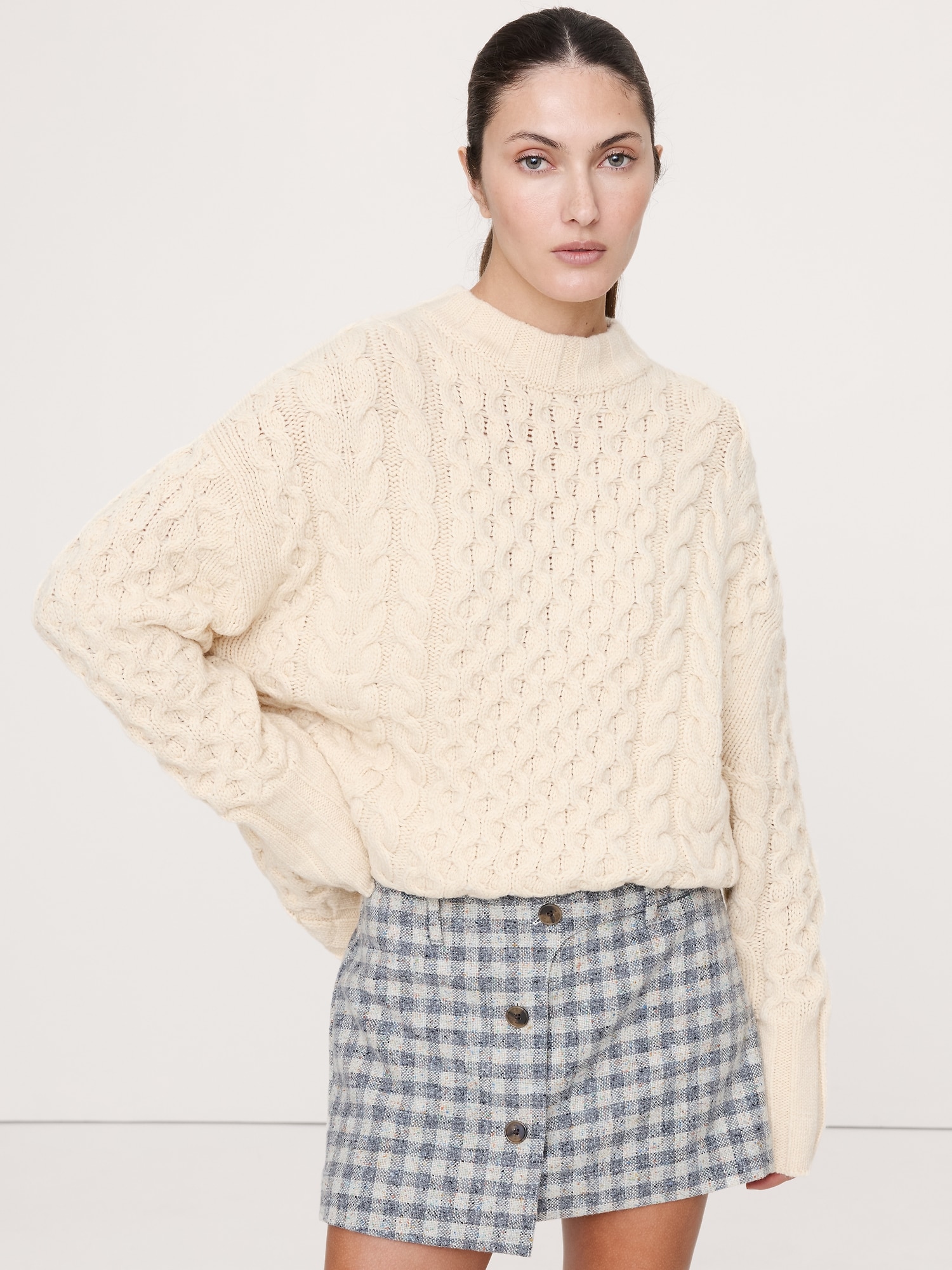 Italian Merino-Blend Cable Tunic Sweater