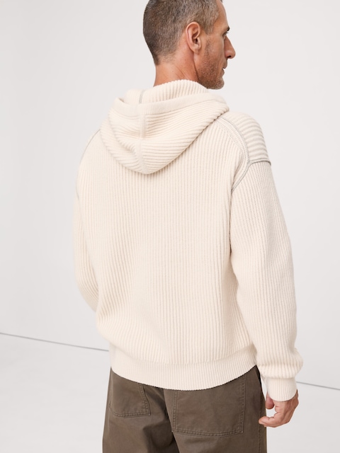 CHANDAIL À CAPUCHON EN TRICOT DE COTON ET DE LAINE MÉRINOS