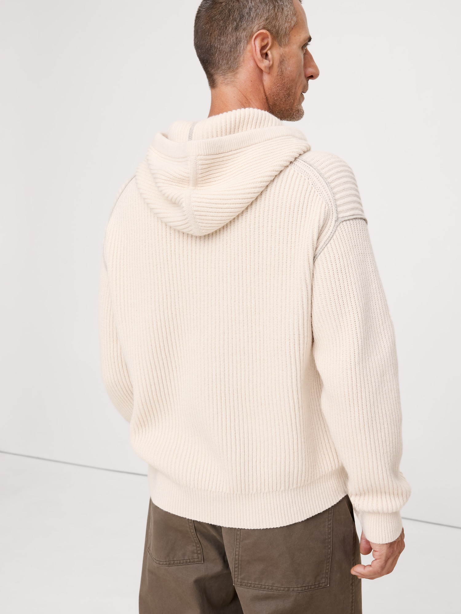 CHANDAIL À CAPUCHON EN TRICOT DE COTON ET DE LAINE MÉRINOS