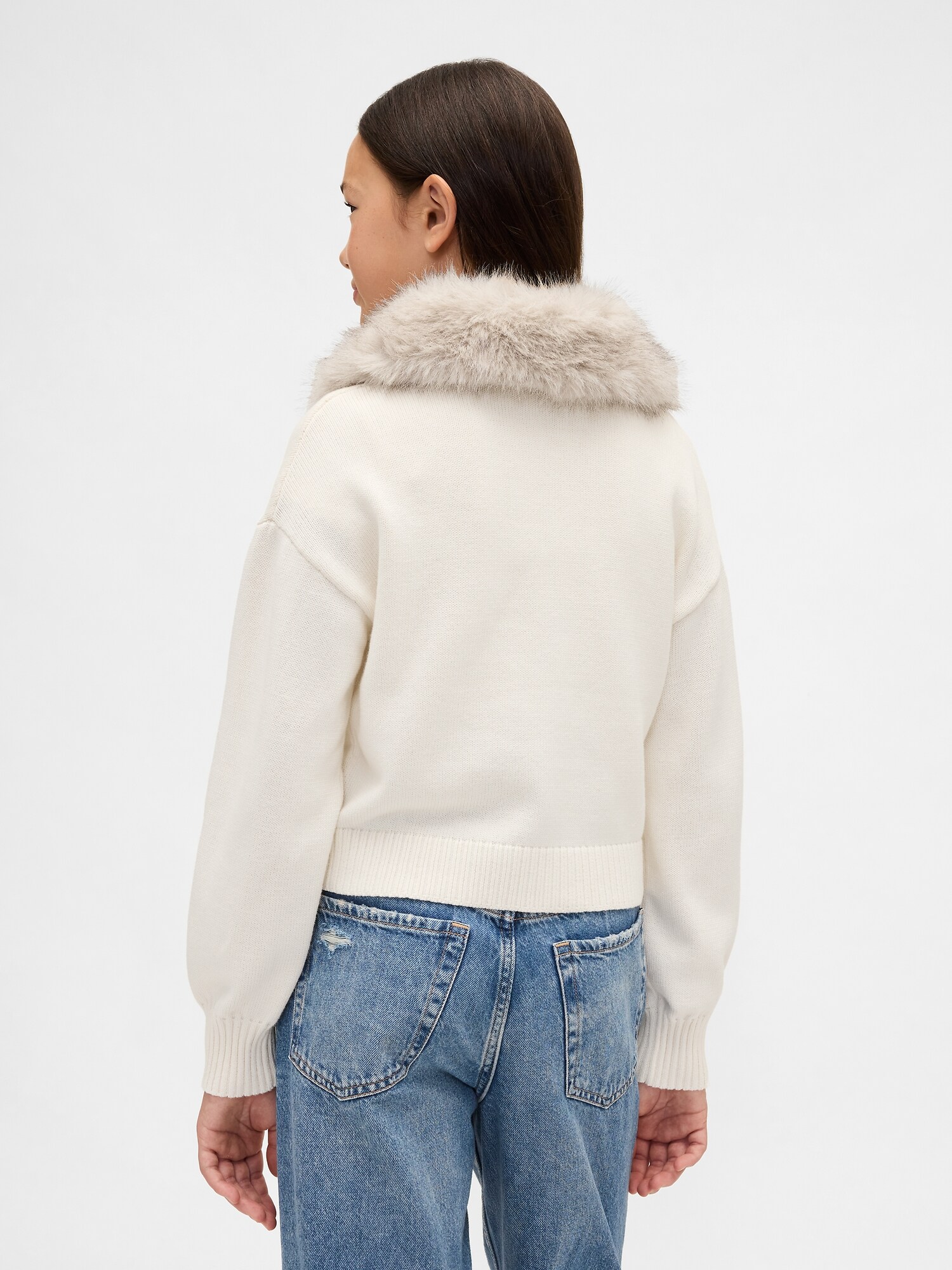 フェイクファー襟 カーディガンセーター (キッズ)-2