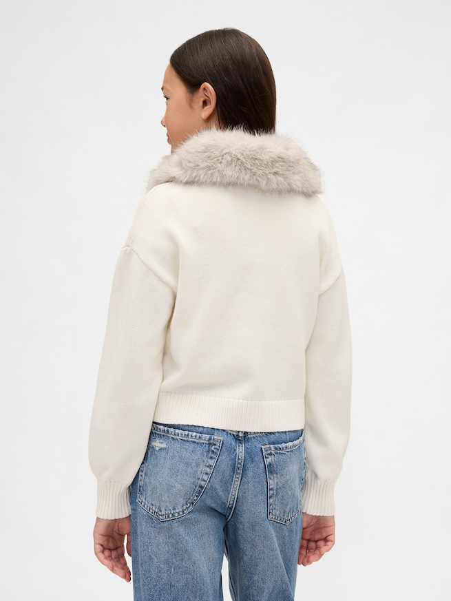 フェイクファー襟 カーディガンセーター (キッズ)-2