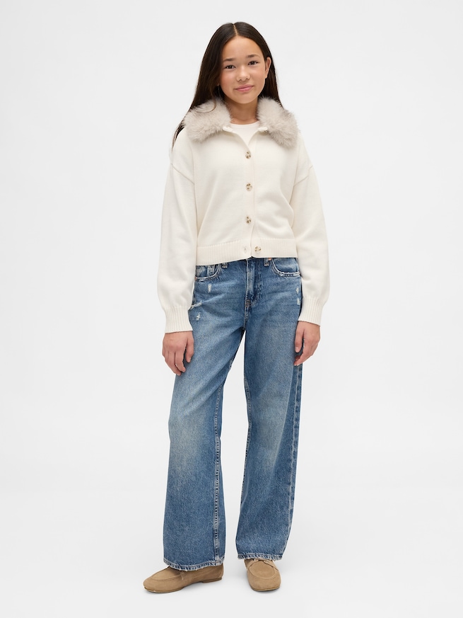 フェイクファー襟 カーディガンセーター (キッズ)-3