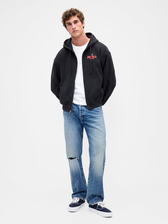 ゴジラ ビンテージソフトグラフィック GAPロゴ ジップアップパーカー-1