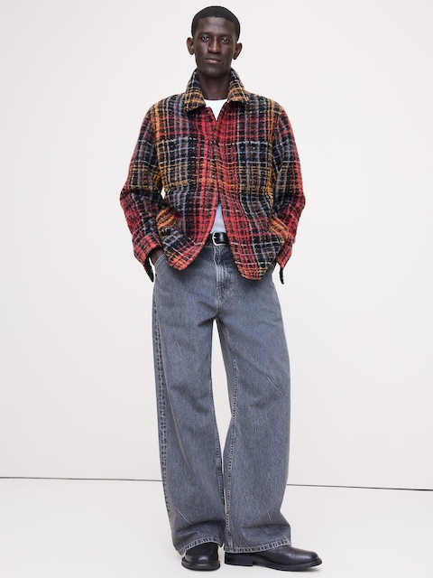 VESTE-CHEMISE EN TRICOT BOUCLÉ À CARREAUX