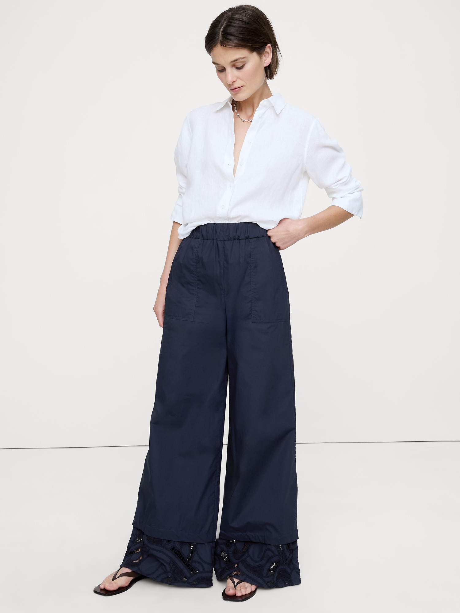 Embroidered Cotton Poplin Pull-On Pant