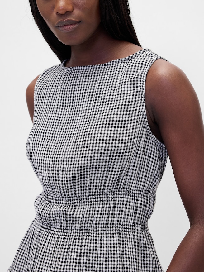 コットンガーゼ スモッキングギャザーウエスト ぺプラムトップス-3