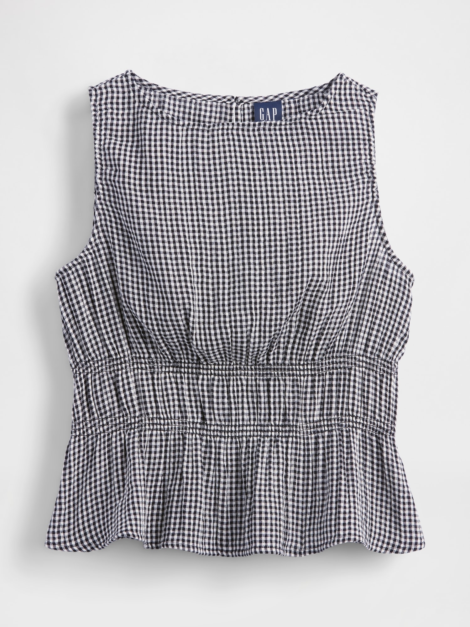 コットンガーゼ スモッキングギャザーウエスト ぺプラムトップス-4