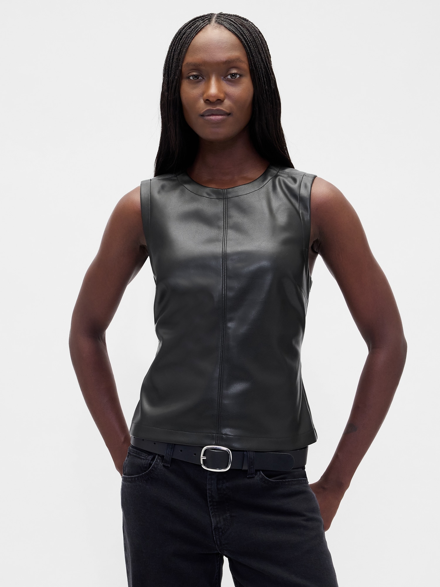 Vegan Leather Shell Tank Top
