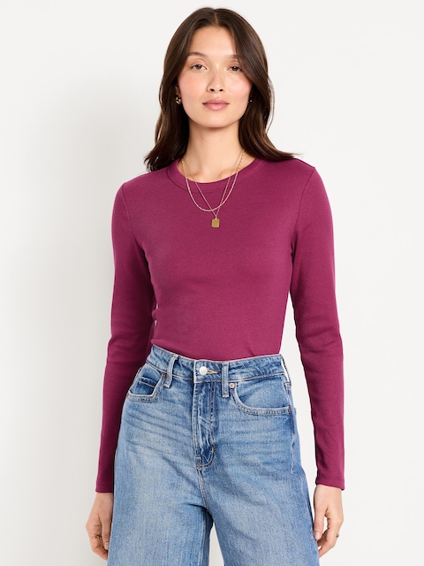 T-SHIRT AJUSTÉ À COL ROND ET À MANCHES LONGUES