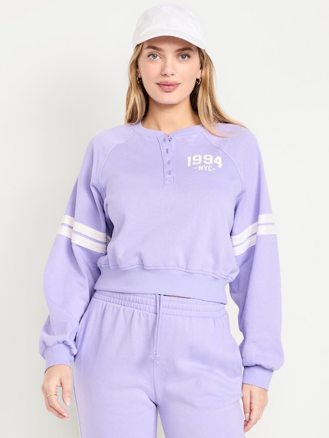 SoComfy Oversized Button-Front Graphic Sweatshirt