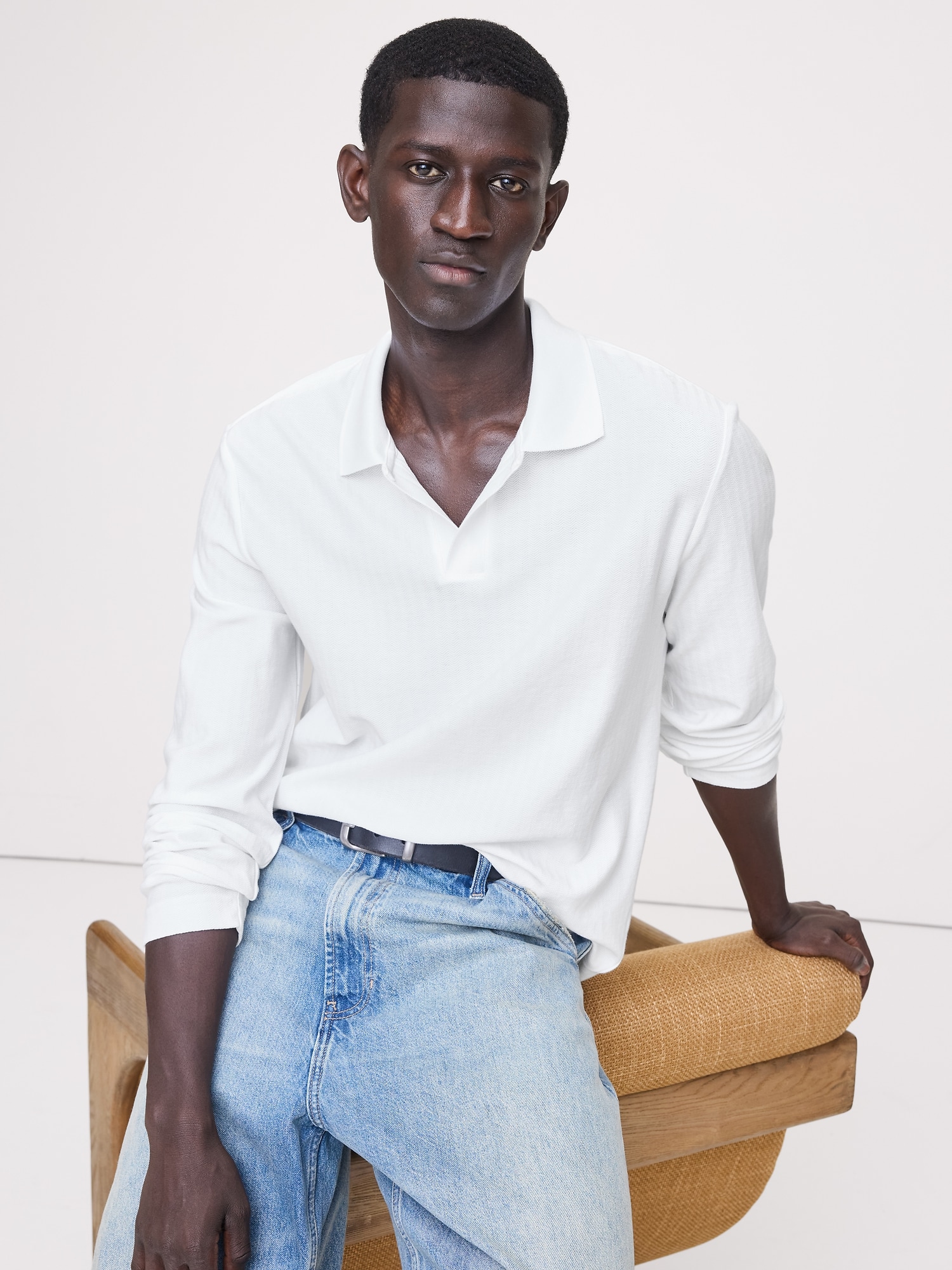 POLO À MANCHES LONGUES EN COTON À CHEVRONS