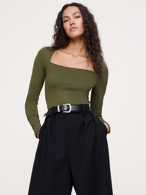 Sculpted-Stretch Square-Neck Top