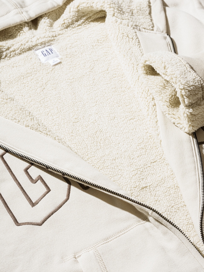 リラックスフィット GAPロゴ 裏ボア ジップアップパーカー-4