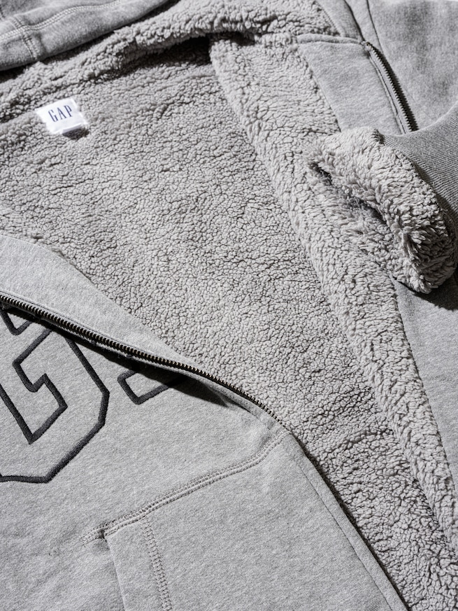 リラックスフィット GAPロゴ 裏ボア ジップアップパーカー-4