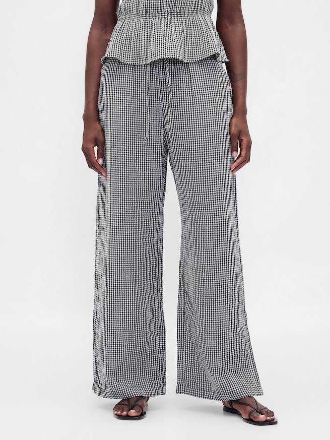 コットンガーゼ イージーウエスト スプリットヘム パンツ-1