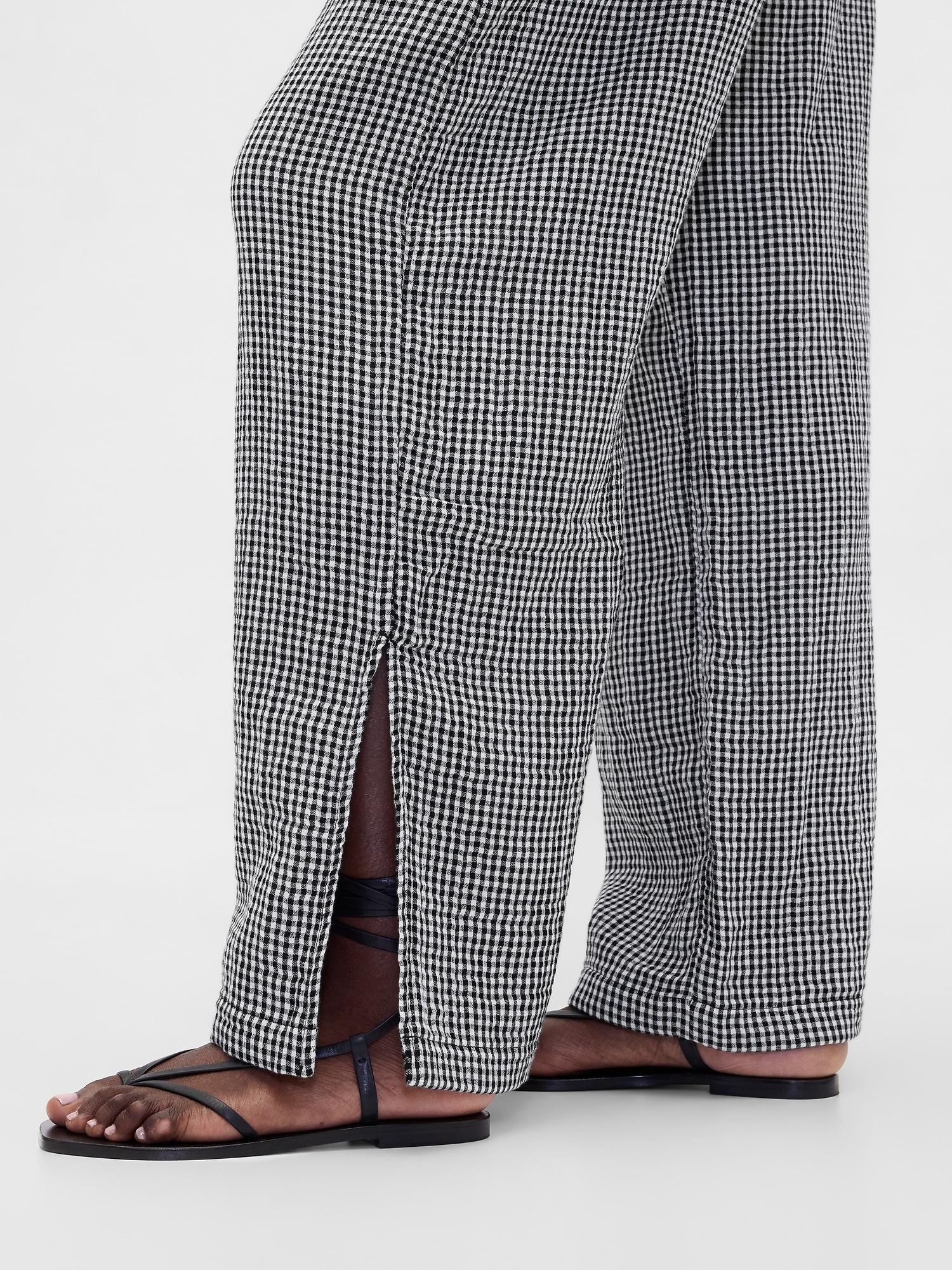 コットンガーゼ イージーウエスト スプリットヘム パンツ-5