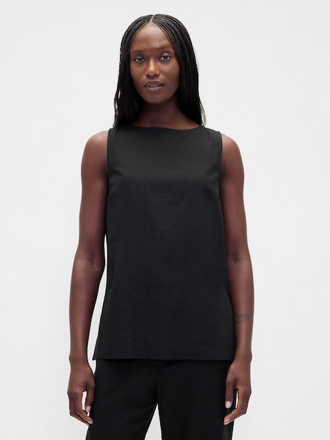 Linen-Blend Shell Tank Top