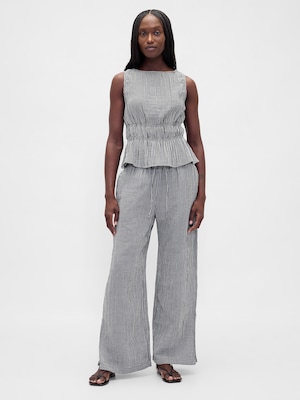 コットンガーゼ イージーウエスト スプリットヘム パンツ