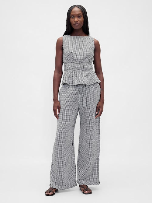 コットンガーゼ イージーウエスト スプリットヘム パンツ