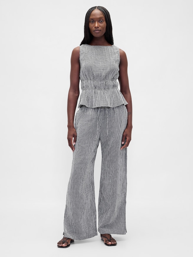 コットンガーゼ イージーウエスト スプリットヘム パンツ-0