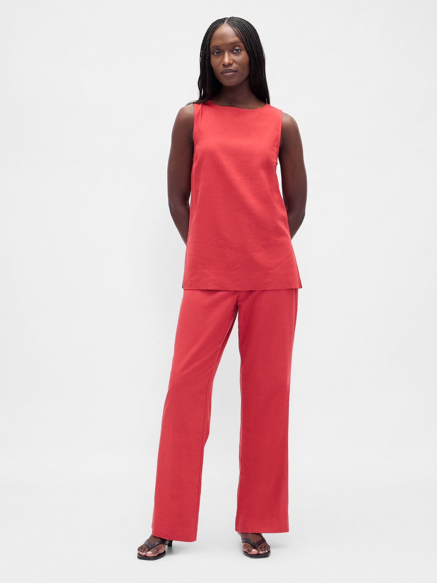 Low Rise Linen-Blend Flare Pants