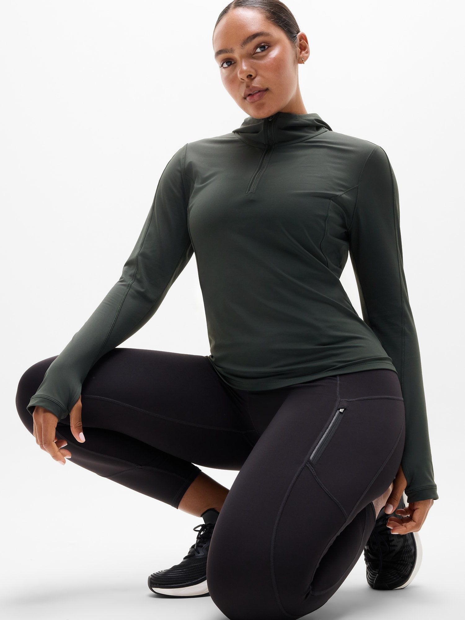 ATHLETA 長袖ハーフジップ M 黒 Zip Up Long Sleeve Shirts | Athleta