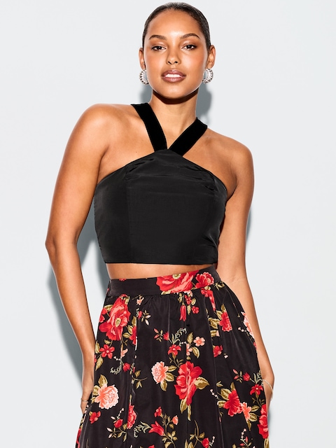 The Occasion by Old Navy Taffeta Cropped Halter Bow Top