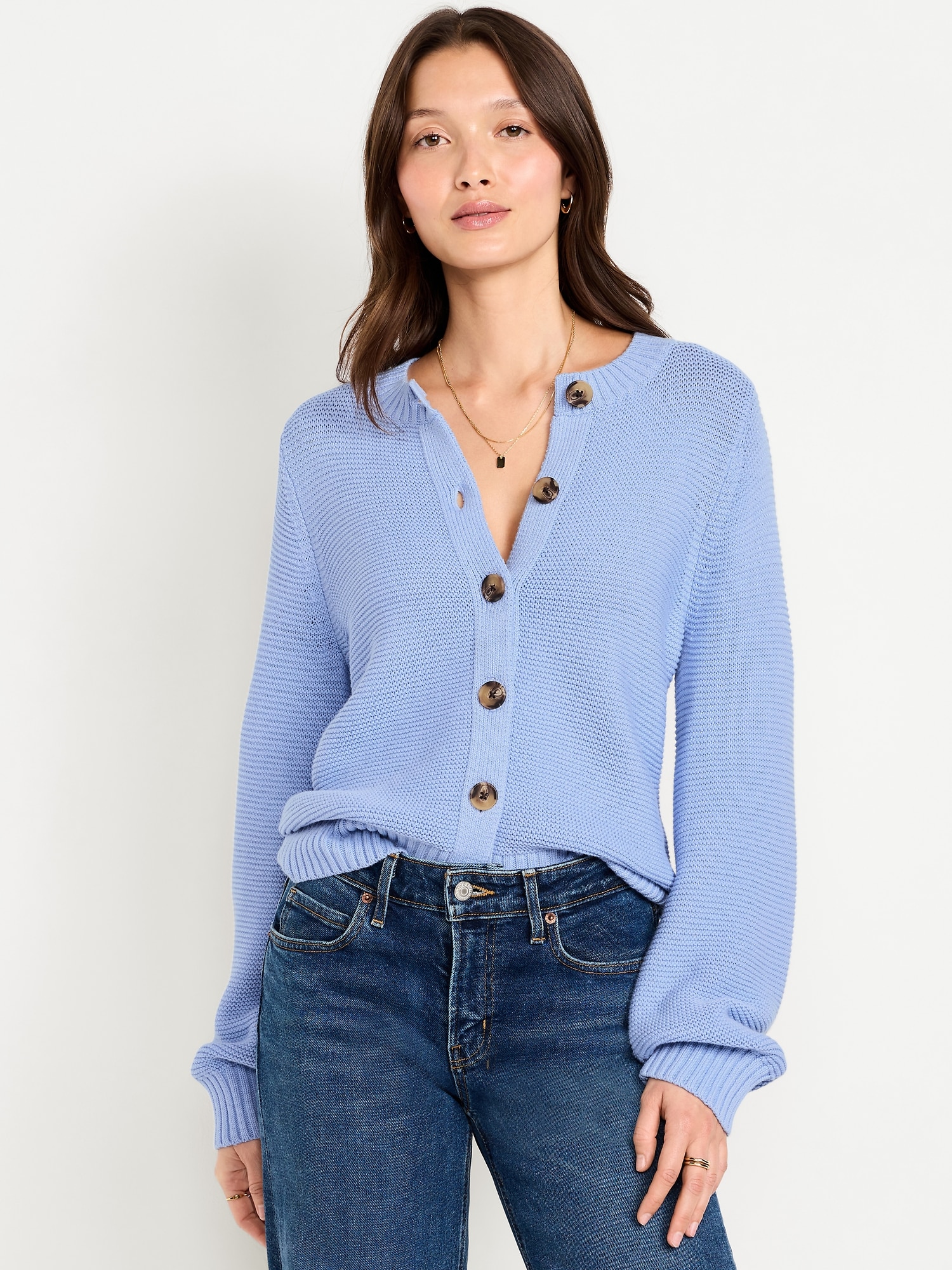 Seaside Cotton Garter-Knit Cardigan Sweater