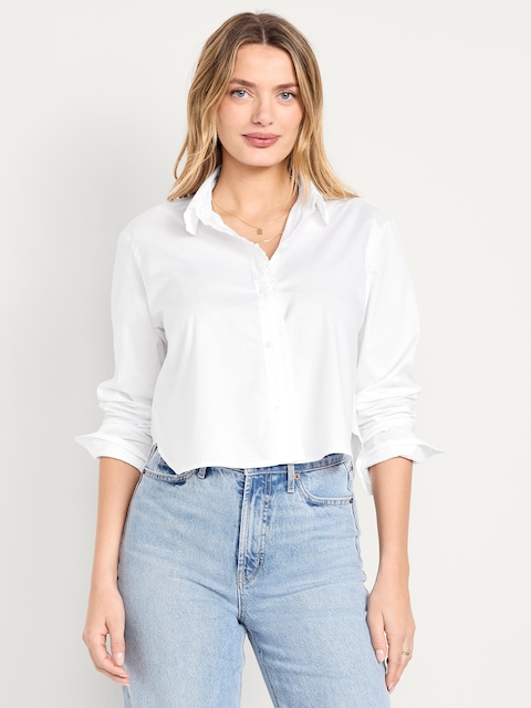 Cropped Button-Down Ruffle Shirt