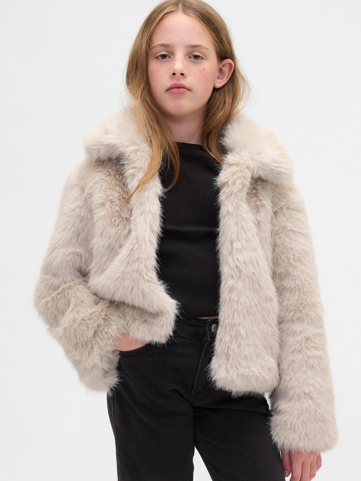 Kids Recycled Faux Fur Crop Coat