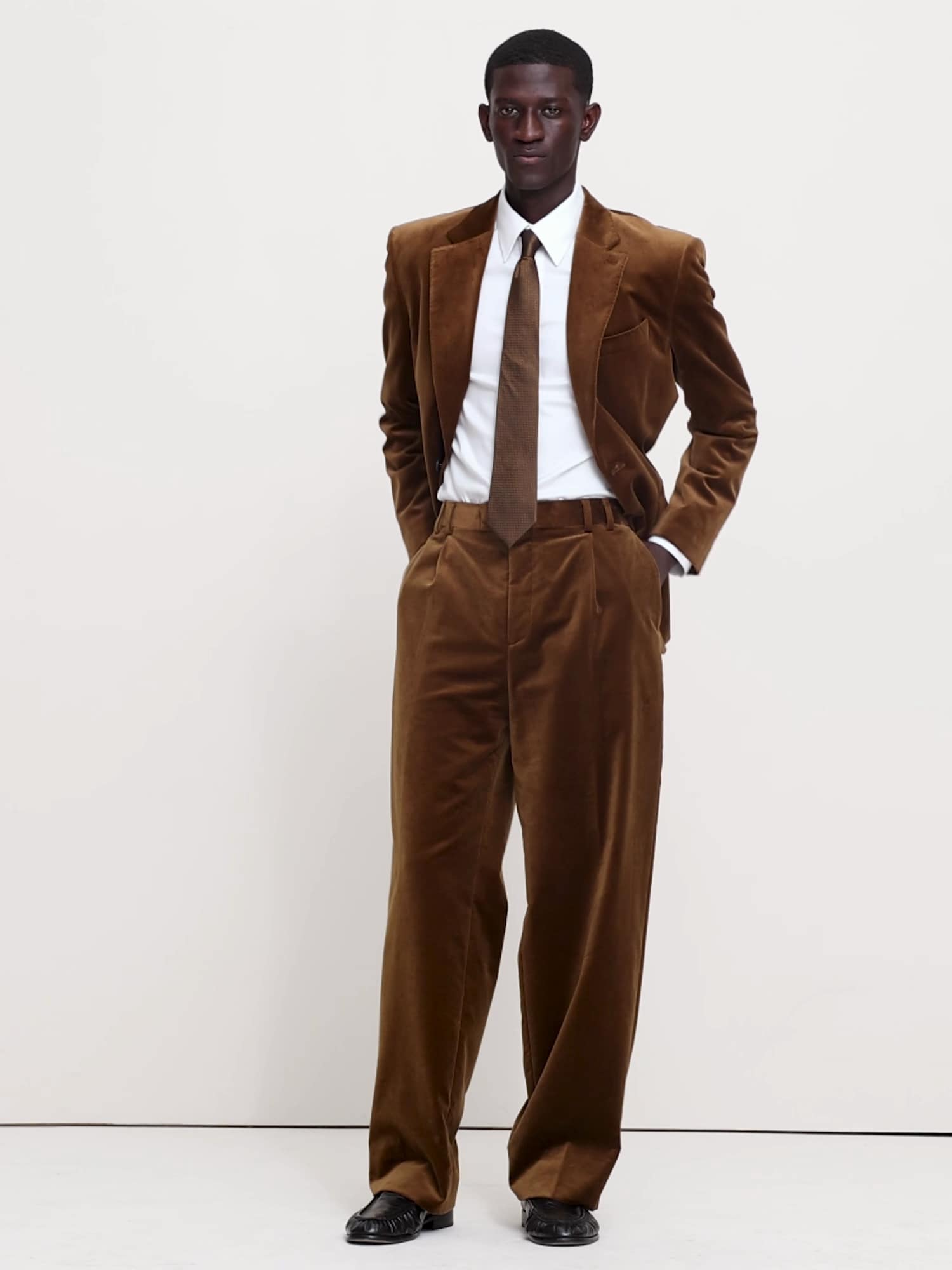 リラックス プリーツ ベルベット パンツ-5