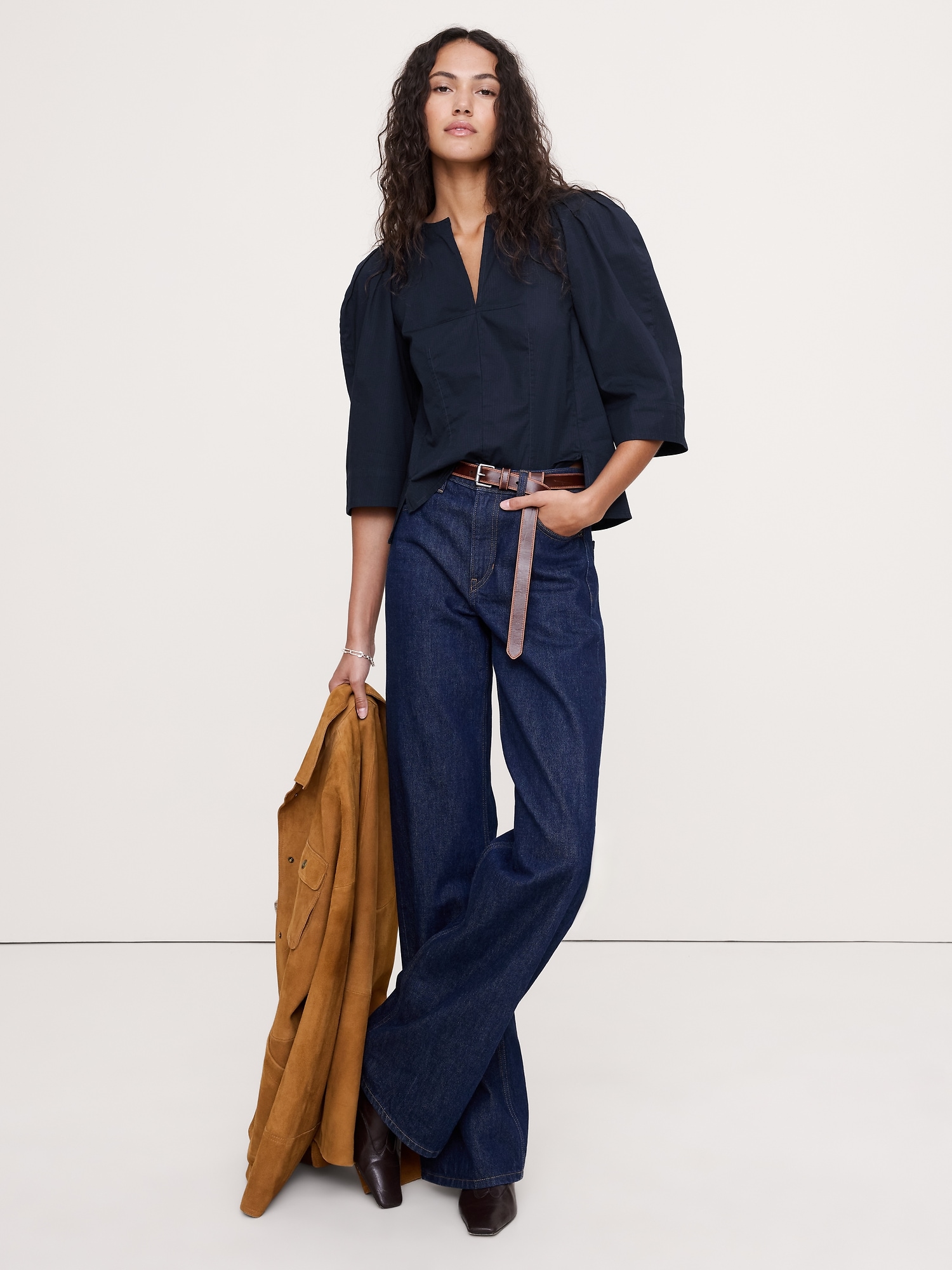 HAUT EN COTON EXTENSIBLE À MANCHES VOLUMINEUSES