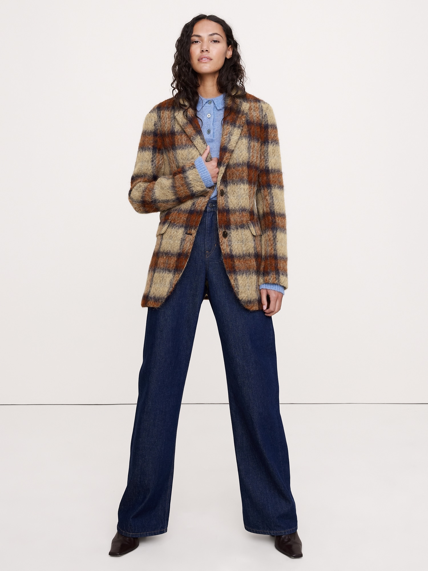 BLAZER À CARREAUX EN TISSU ITALIEN