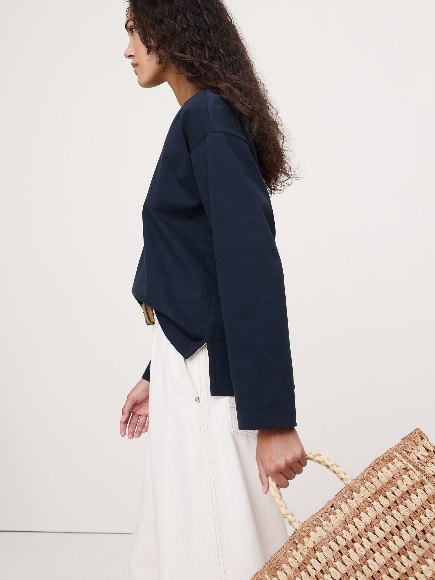 リラックス コットン ボートネック Tシャツ-2