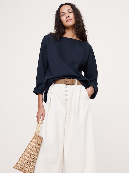 リラックス コットン ボートネック Tシャツ