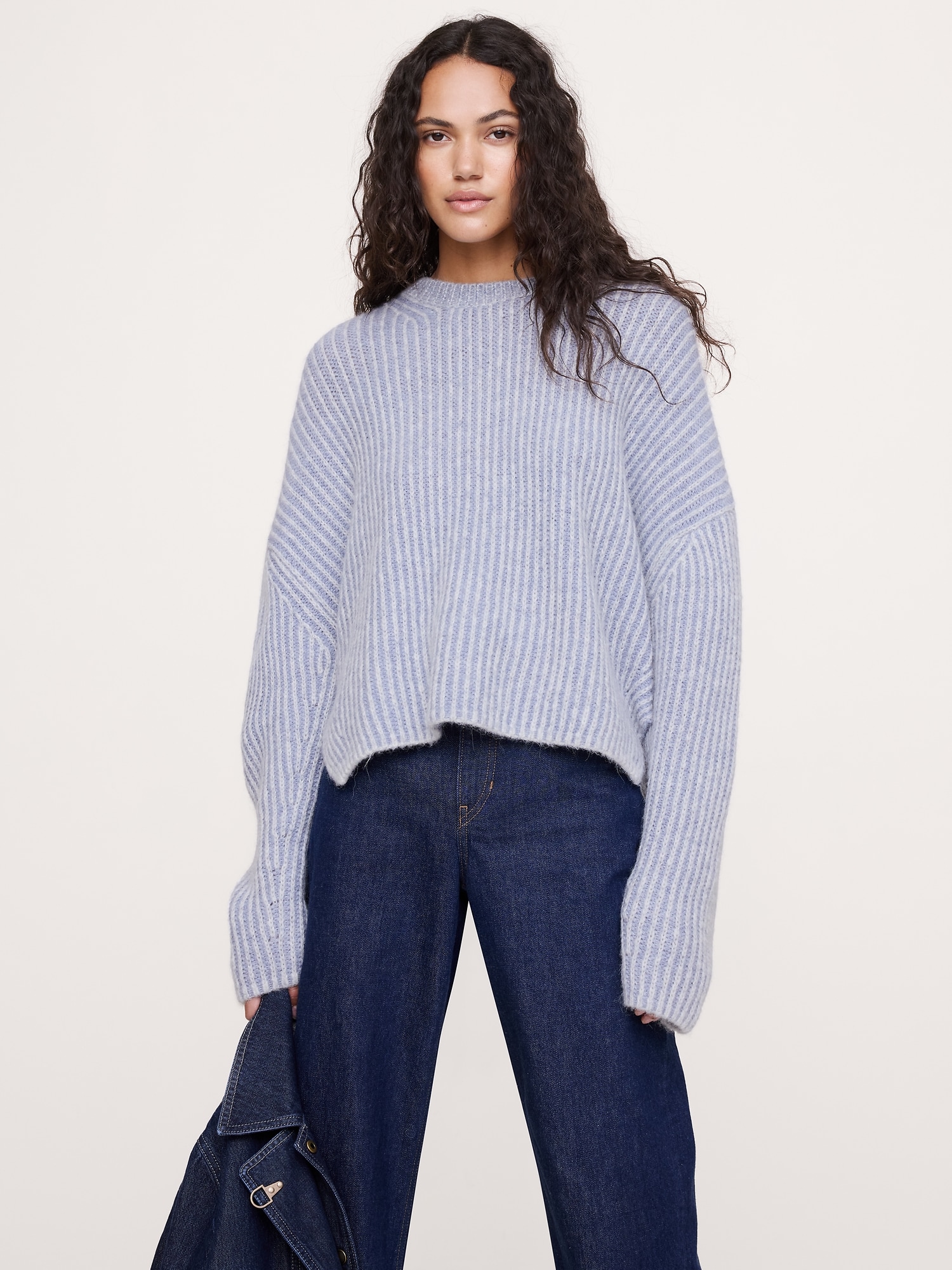 アルパカ ウール ブレンド リブセーター-0